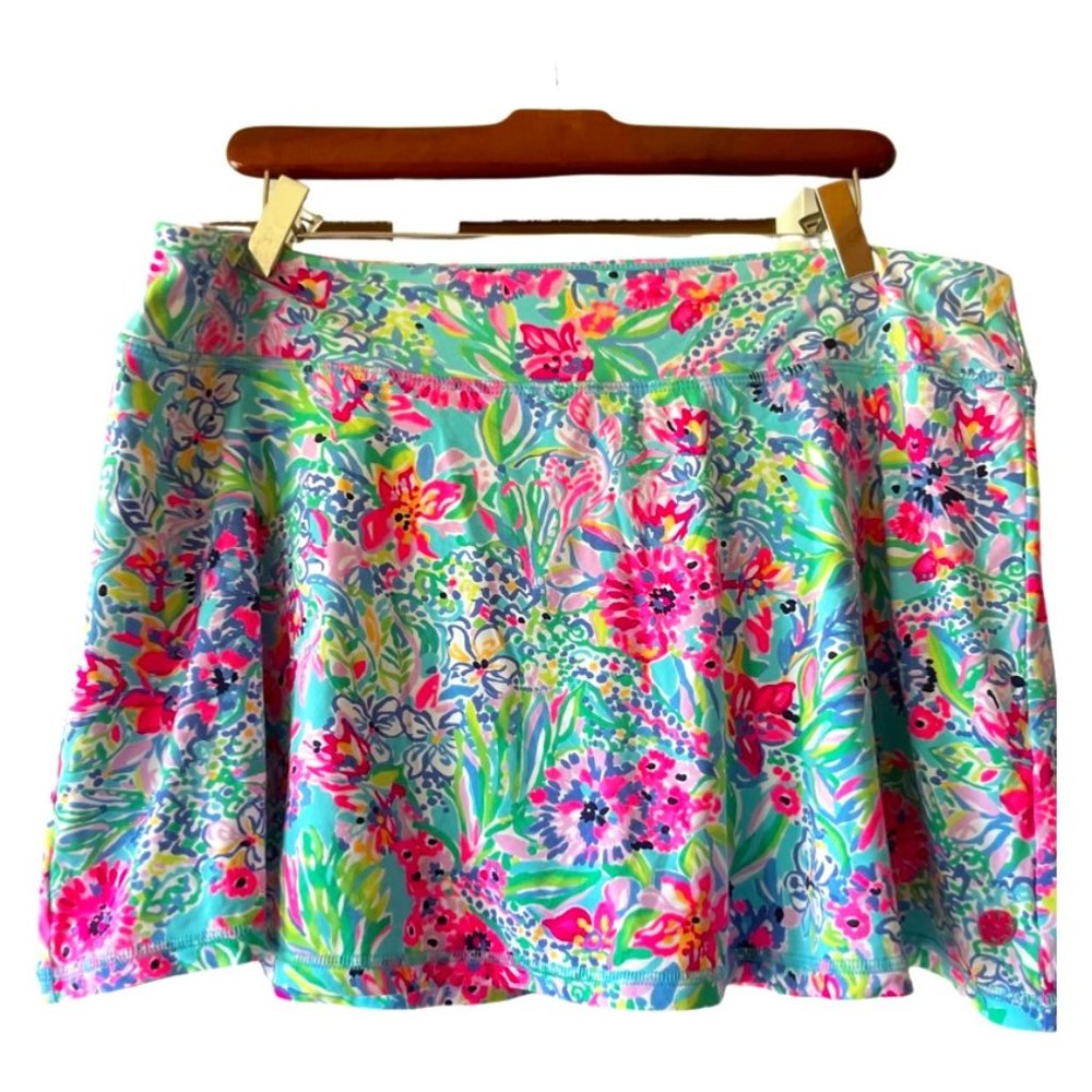 Lilly Pulitzer Floral Print Pleated Skirt in Aqua, Pink, Green